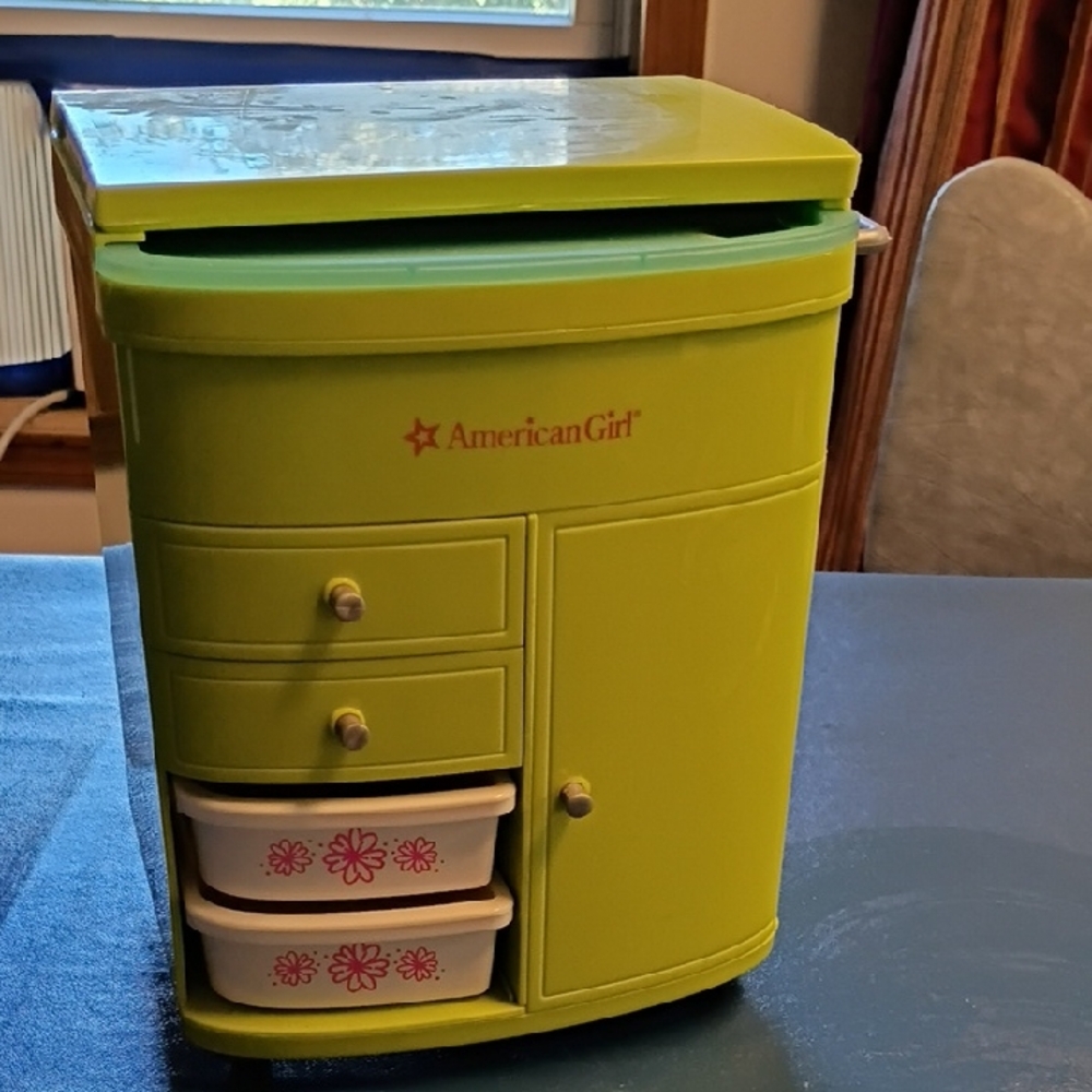 American Girl Hair Salon Green Storage Cabinet Hair Brush